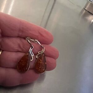 Sterling Silver Amber Dangle Post Earrings